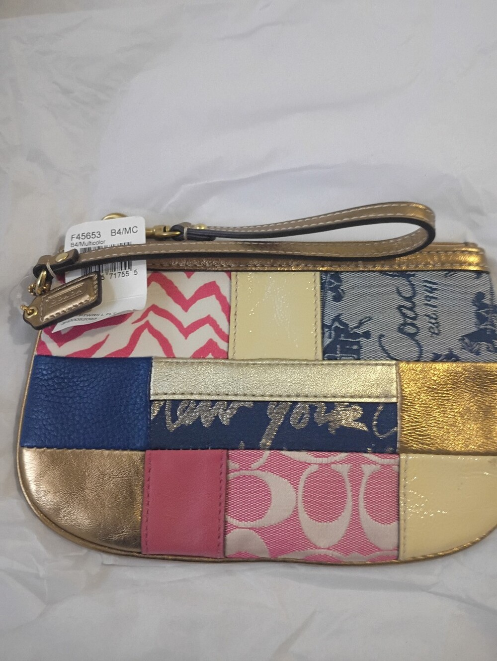 Coach Patchwork Wristlet in Pink, Blue, Gold, Cream